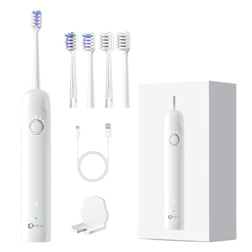 X1 Sonic Electric Toothbrush for Adults - Sweeping & Vibrating, Rechargeable, 4 Brush Heads, 5 Cleaning Modes, 60-Day Battery Life & IPX7 Waterproof Design (White) White 1 Count (Pack of 1)