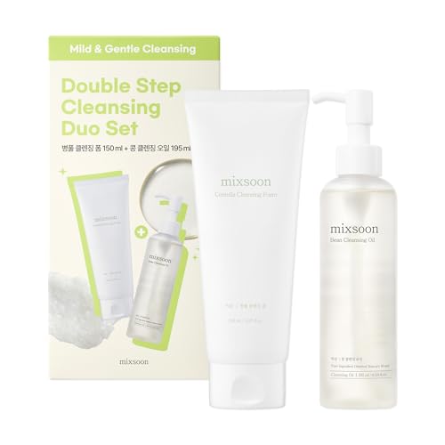 mixsoon Double Cleansing Set 2-Step Routine, Cica Foam & Bean Cleansing Oil Face Wash Set Gentle Deep Clean and Hydrating Care 150ml / 5.07 fl.oz., 195ml / 6.59 fl.oz. Korean Glass Skin Care 11.6 Fl Oz (Pack of 1)