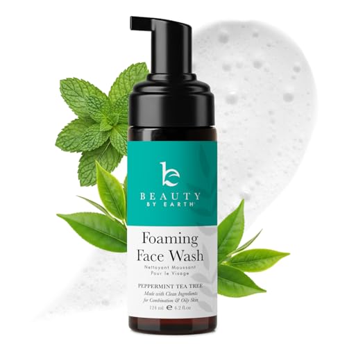 Foaming Face Wash Cleanser – USA Made with Natural & Organic Ingredients Peppermint Tea Tree 4.2 Fl Oz (Pack of 1)