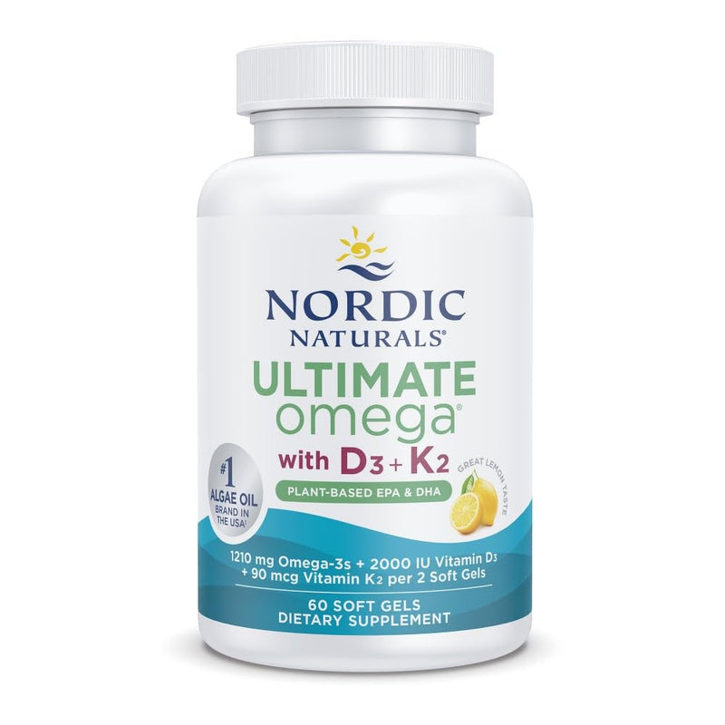 Nordic Naturals Plant-Based Omega-3 D3+K2, 1210mg, Vegan Softgels - 60 Count