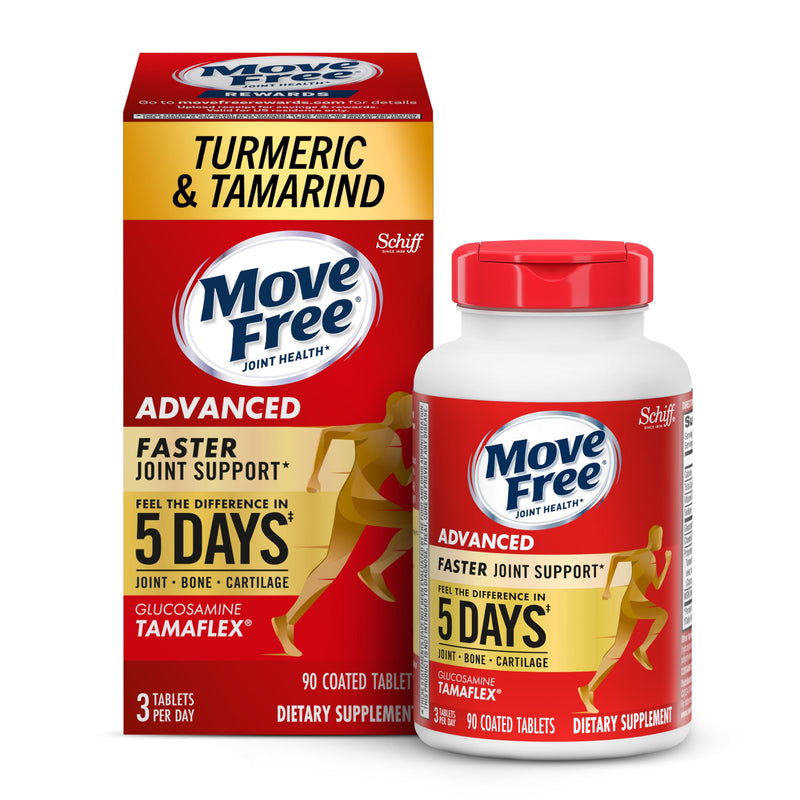 Move Free Advanced Pro Joint Support TamaFlex Glucosamine, Vitamin D3-90ct | 5-Day Joint Health Supplement tablets with Turmeric Curcumin & Tamarind, Bone Strength, Cartilage, Knee Range of Motion