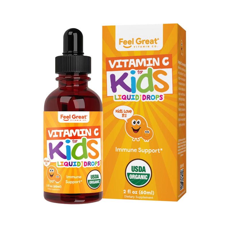 Feel Great Organic Vitamin C Liquid Drops for Kids & Toddlers | Immune Support & Antioxidant Supplement | Easy-to-Take Liquid | USDA Organic, Vegan, Non-GMO, Gluten-Free | 2 fl oz