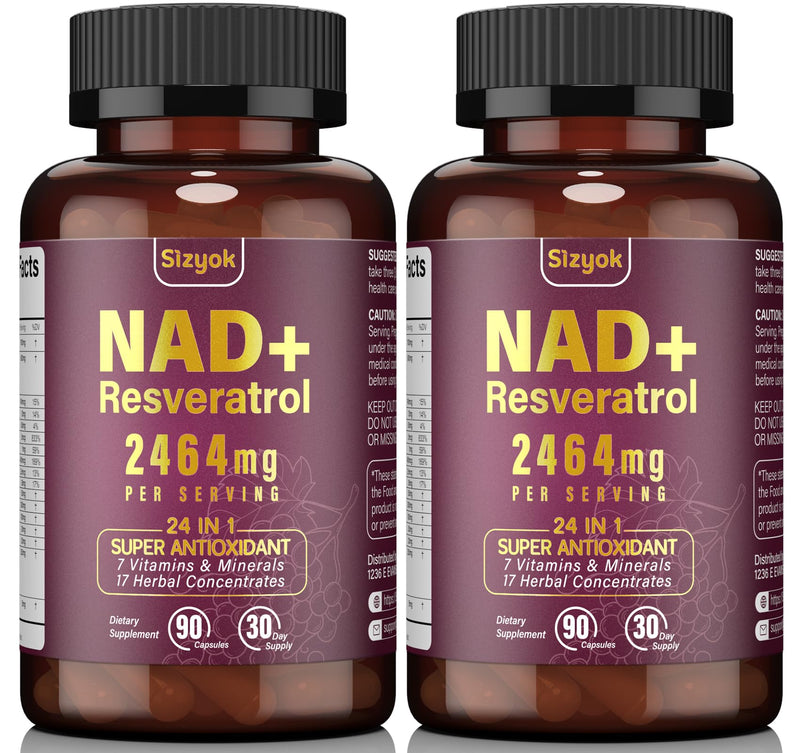 NAD Resveratrol Supplement 2464mg, Liposomal NAD Supplement with Resveratrol for Women and Men, NAD Plus Boosts NAD+ Levels, Energy Anti-Aging, 2Pack 90 Count (Pack of 2)