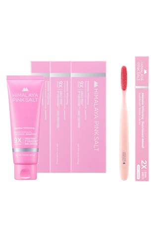 HIMALAYA PINKSALT Intensive Whitening Toothpaste 4.2oz 3Pack + HIMALAYA PINKSALT Intensive Clean Toothbrush, Teeth Whitening Toothpaste, Extra-Large Toothbrush