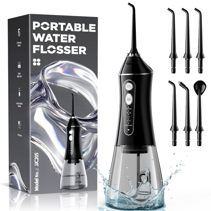 Water Flosser for Teeth Cleaning and Flossing, 5 Modes Rechargeable Cordless Oral Irrigator 320ml Water Tank Teeth Cleaner, IPX7 Waterproof Portable Electric Dentel Flossers for Home and Travel,Black Black