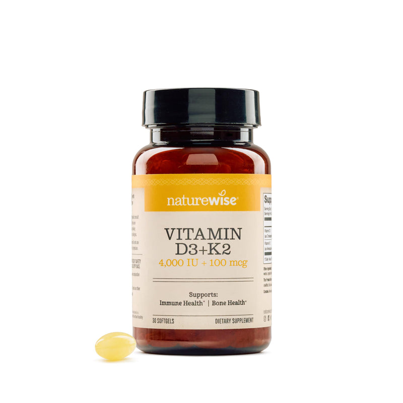 NatureWise Vitamin D3 4000IU + K2 MK-7 100mcg Supplement, 30 Softgels | D3 K2 as MK-7 Supplement - Organic Extra Virgin Coconut Oil - Calcium Absorption & Immune Health Support - 1-Month Supply 30 Count (Pack of 1)