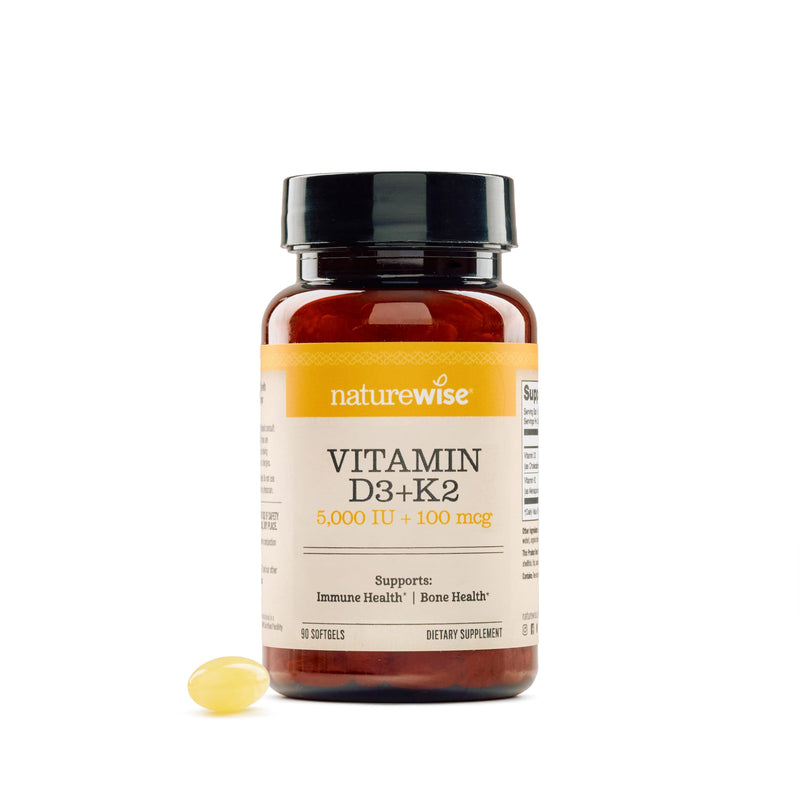 NatureWise Vitamin D3 5000IU + K2 MK-7 100mcg Supplement, 90 Softgels | D3 K2 as MK-7 Supplement - Organic Extra Virgin Coconut Oil - Calcium Absorption & Immune Health Support - 3-Month Supply 90 Count (Pack of 1)