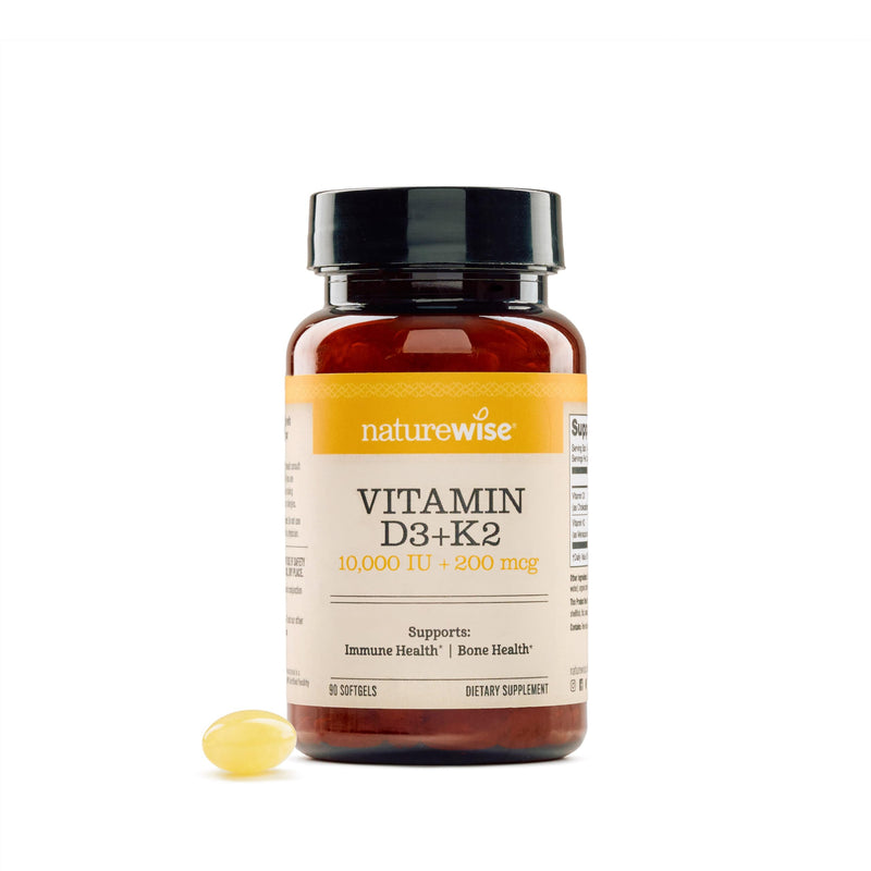 NatureWise Vitamin D3 10000IU + K2 MK-7 200mcg Supplement, 90 Softgels | D3 K2 as MK-7 Supplement - Organic Extra Virgin Coconut Oil - Calcium Absorption & Immune Health Support - 3-Month Supply 90 Count (Pack of 1)