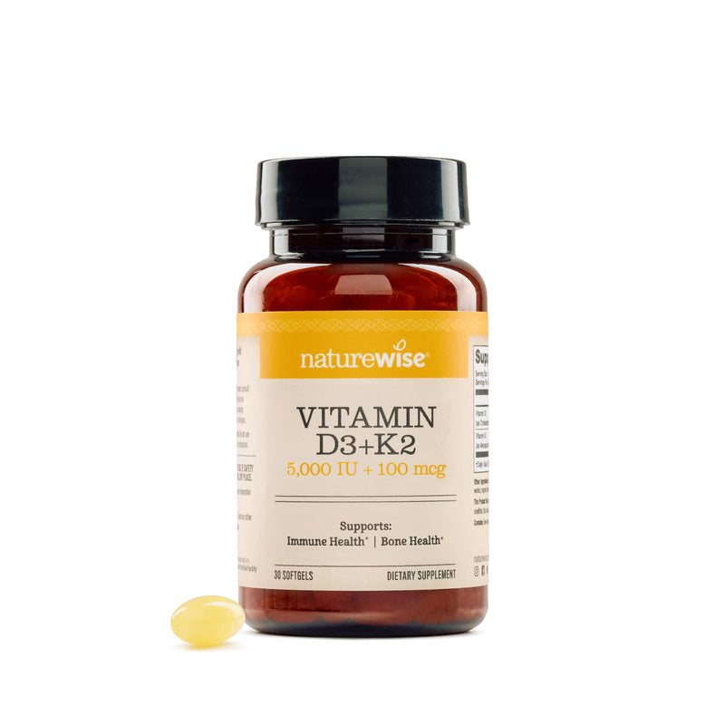 NatureWise Vitamin D3 5000IU + K2 MK-7 100mcg Supplement, 30 Softgels | D3 K2 as MK-7 Supplement - Organic Extra Virgin Coconut Oil - Calcium Absorption & Immune Health Support - 1-Month Supply 30 Count (Pack of 1)