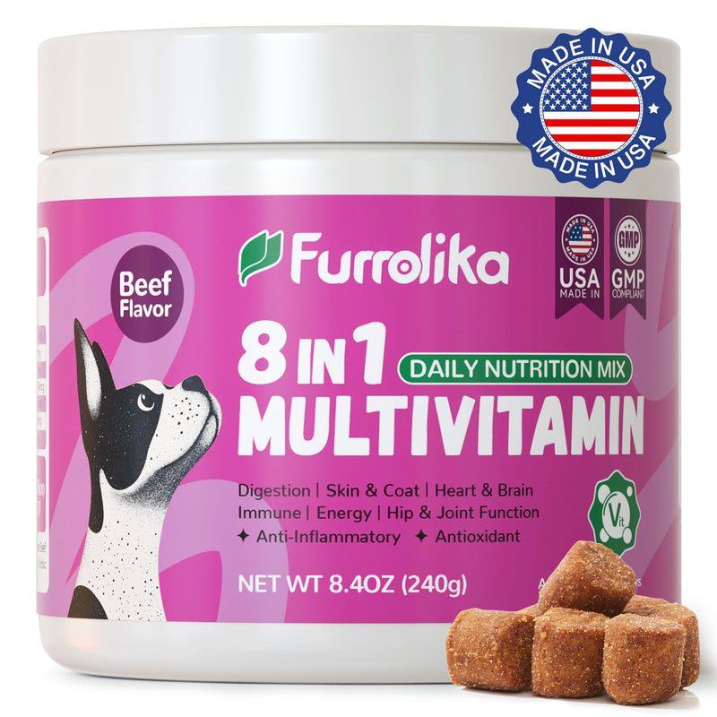 Furrolika 60 Count Multivitamin Soft Chews -Made in The USA- Dog Vitamins and Supplements with Glucosamine, Chondroitin, Digestive Enzymes, Probiotics - Hip & Joint, Immune System, Skin & Coat Support