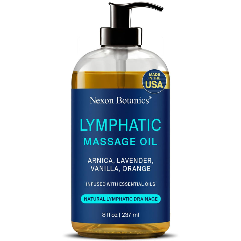 Lymphatic Drainage Massage Oil for Massage Therapy 8 fl oz - Refreshing and Relaxing - Natural Oils with Arnica, Vanilla and Lavender Oil - for Men and Women - Nexon Botanics Lymphatic 8 Fl Oz (Pack of 1)