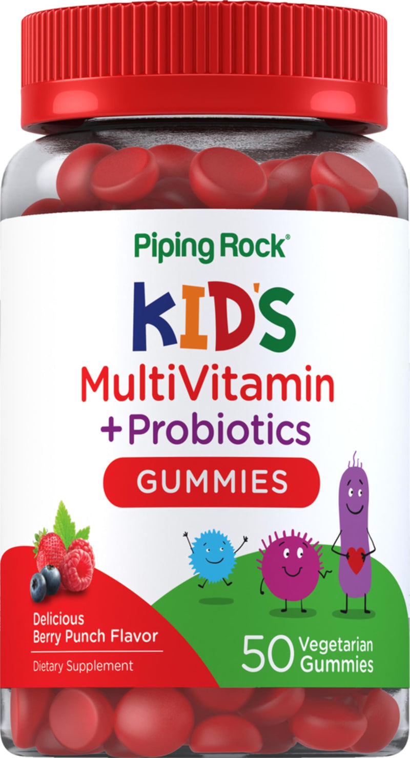 Piping Rock Kid's Multivitamin and Probiotic | 50 Gummies | Berry Punch Flavor | Vegetarian, Non-GMO, Gluten Free Children's Supplement