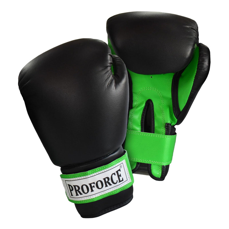 ProForce Unisex Leatherette Boxing Gloves (Black w/Neon Green Palm, 12 oz.)