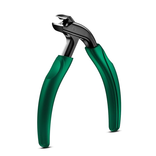 BALUCA Curved Head Toenail Clippers for Seniors for Thick Toenails, Long Handle Toe Nail Clippers with Catcher, German Stainless Steel Angled Nail Clippers with Silicone-Grip - Green