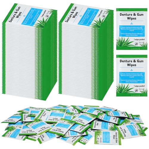 Timgle 100 Pcs Denture Cleaning Wipes Denture Adhesive Remover, Classic