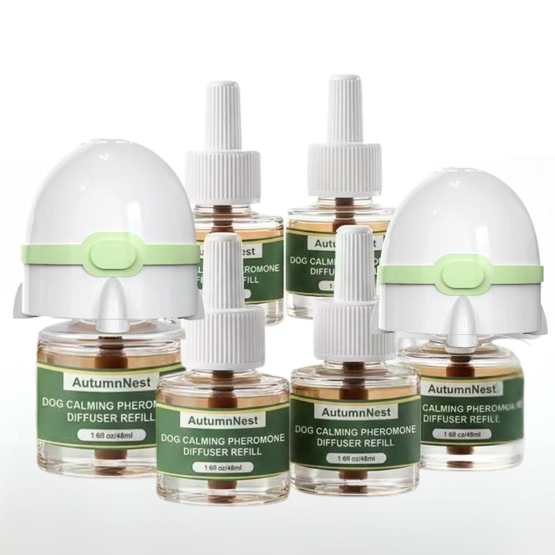 Dog Calming Pheromone Diffuser Kit, Pet Diffuser for Stress Support, Reduces Stress and Promotes Relaxed Behavior, 2 Plug-in & 4 Packs Refill, 120 Day Supply (Non-Toxic, Safe & Inedible), with Light 6 packs - Rocket Diffuser