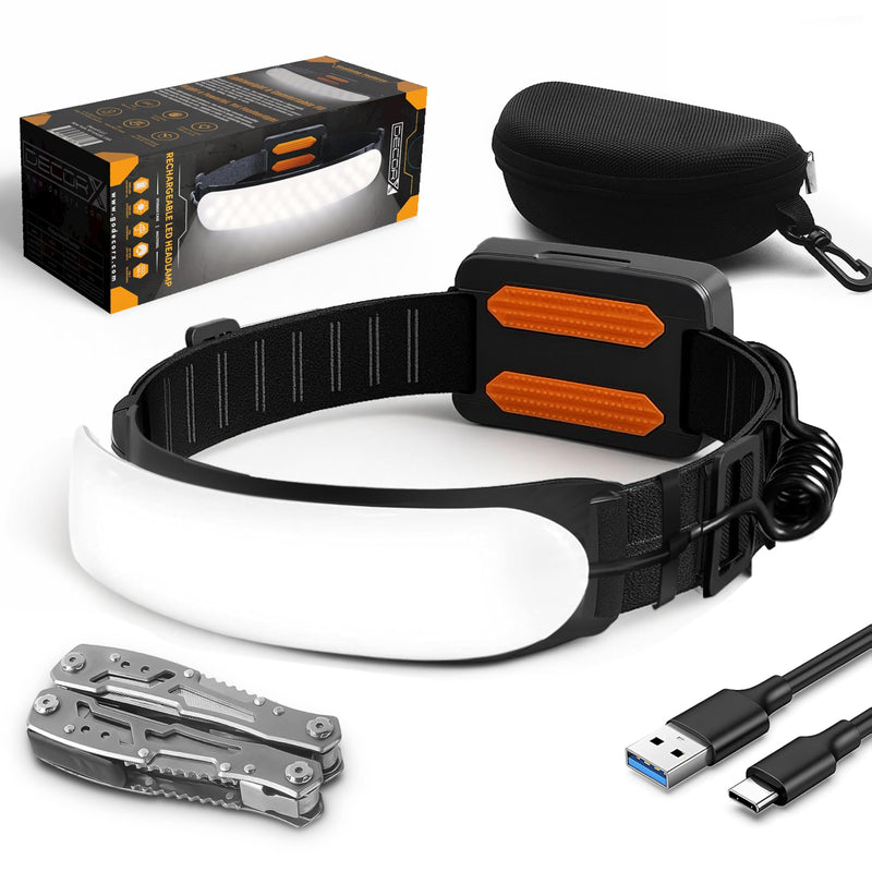 1500 Lumens Rechargeable LED Headlamp for Adults, 230° Wide Beam, Adjustable Light Bar, 5000mAh Battery, IPX6 Waterproof + Multitool – Camping, Hiking, Running, Hunting & Construction