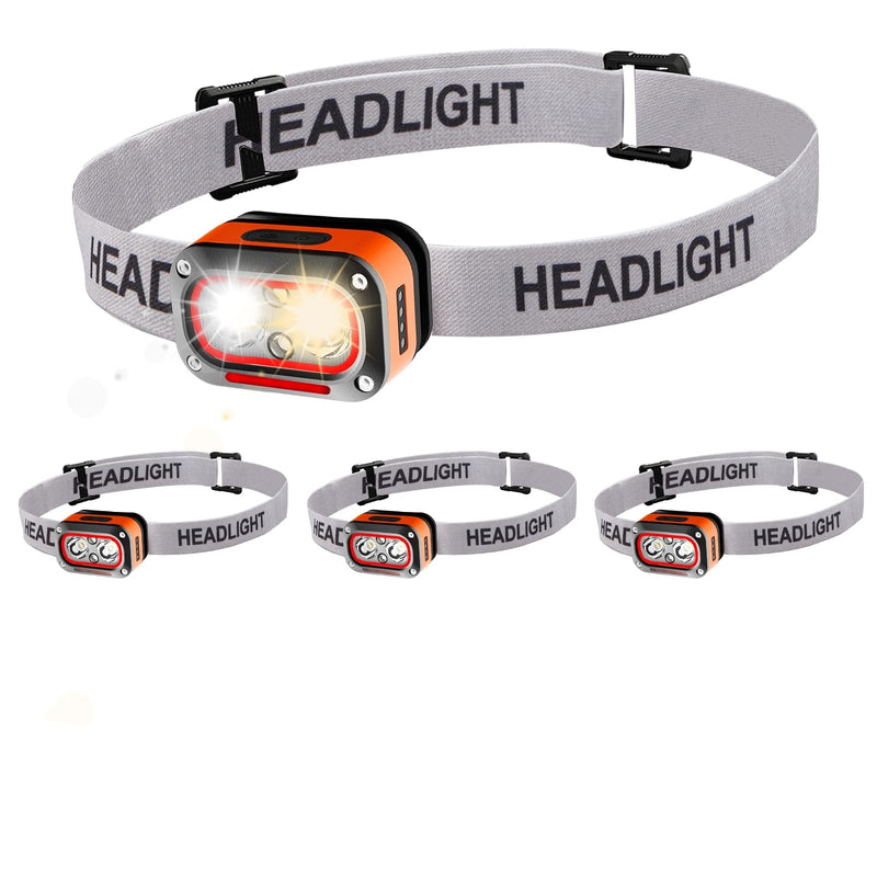 Headlamp Rechargeable 4PCS,400 Lumen Head Lights for Forehead,5 Modes Waterproof Motion Sensor Head Lamp,Headlamp Flashlight,LED Rechargeable Headlight for Running,Fishing,Hiking,Camping 4 Pack