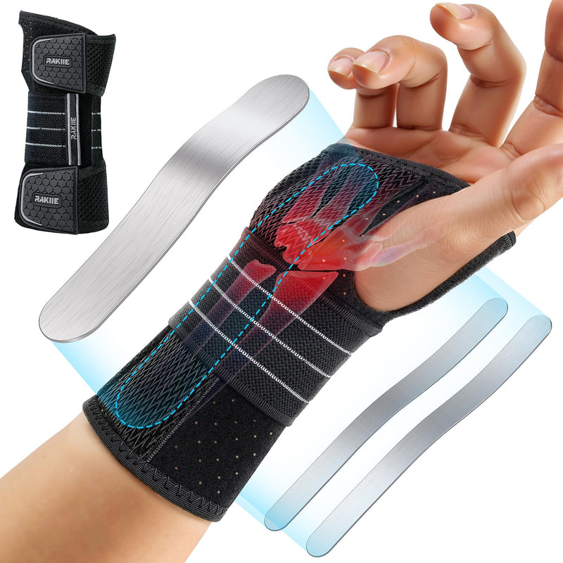 Carpal Tunnel Wrist Brace, Adjustable Night Wrist Support with 3 Metal Splints, Hand Brace for Men Women No Pressure on Thumb, Splint Stabilizer for Work, Arthritis (Right Hand, Gray, Medium) Right Hand