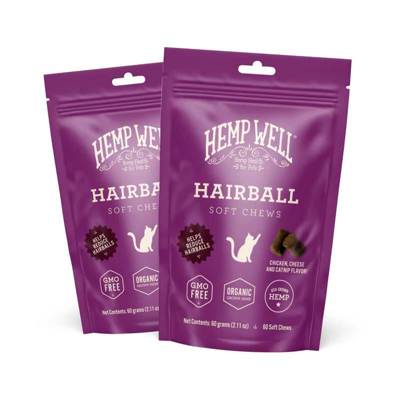 Hemp Well Cat Hairball Soft Chews for Cats, Hairball Control & Digestive Support, Organic Hemp Seed Powder, Pumpkin Seed & Psyllium Fiber, Skin & Coat Support, Chicken Cheese & Catnip Flavor, 120 Ct 120 Soft Chews
