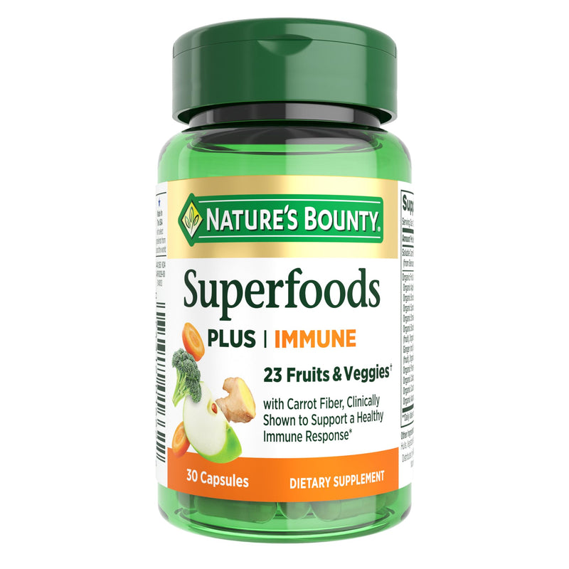 Nature’s Bounty Superfoods Plus Immune for Immune Support plus Fruits and Vegetables Supplement, Superfood, 30 Capsules 30 Count (Pack of 1)