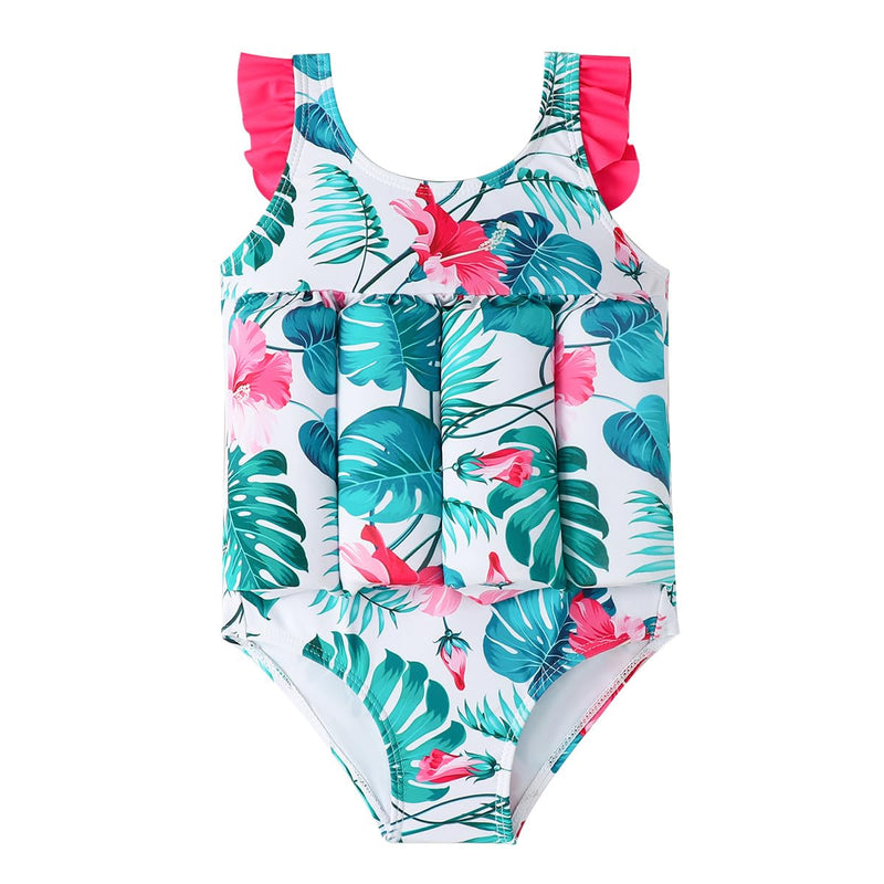 ABEHIK Kids Floatation Swimsuit Float Suit Boys Girls One Piece Floating Swim Vest with Adjustable Buoyancy Life Bathing Suit Green Leave 9-12 Months - BeesActive Australia