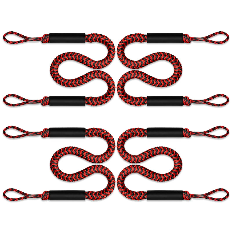 Bungee Boat Dock Line Mooring Rope Boat Accessories Docking Lines PWC Dockline for Boats Kayak, Jet Ski, Pontoon, Canoe, Power Boat WaveRunner, 4 Pack (Red&Black, 4-5.5) Red&Black - BeesActive Australia