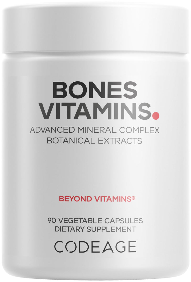 Codeage Bones Vitamins, D3 K2, Calcium, Magnesium, Zinc, 90 Capsules | Vitamin D3 & K2, calcium, magnesium, zinc, vitamin C, L-lysine, hesperidin, bamboo, horsetail, cissus, boron. Non-GMO.