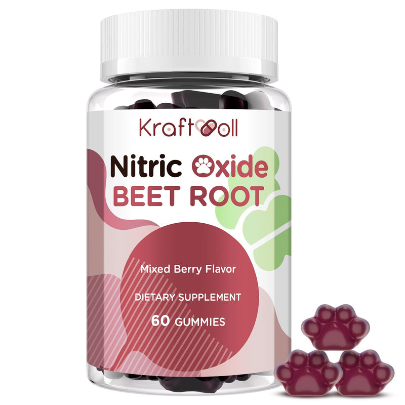 Nitric Oxide Beet Root Gummies with Grapeseed Powder, Pomegranate Powder, Vitamin C & B12 ‚Äì Sugar-Free, Mixed Berry Flavor ‚Äì 60 Gummies 60 Count (Pack of 1)