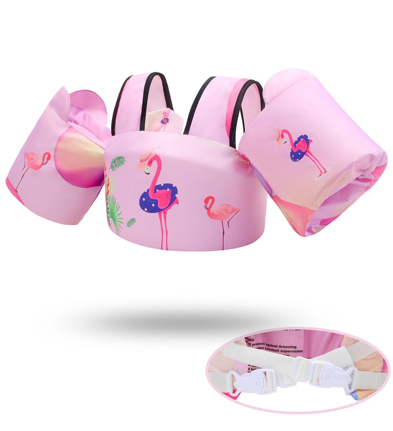 Toddler Swim Vest with Swimming Arm Floaties for 2-6 Years Old (22-66 lbs) Boys-Girls Kids Pool Floats Water Wings & Swim Jacket Niños Swimmies for Beach Boats Pink-Flamingo