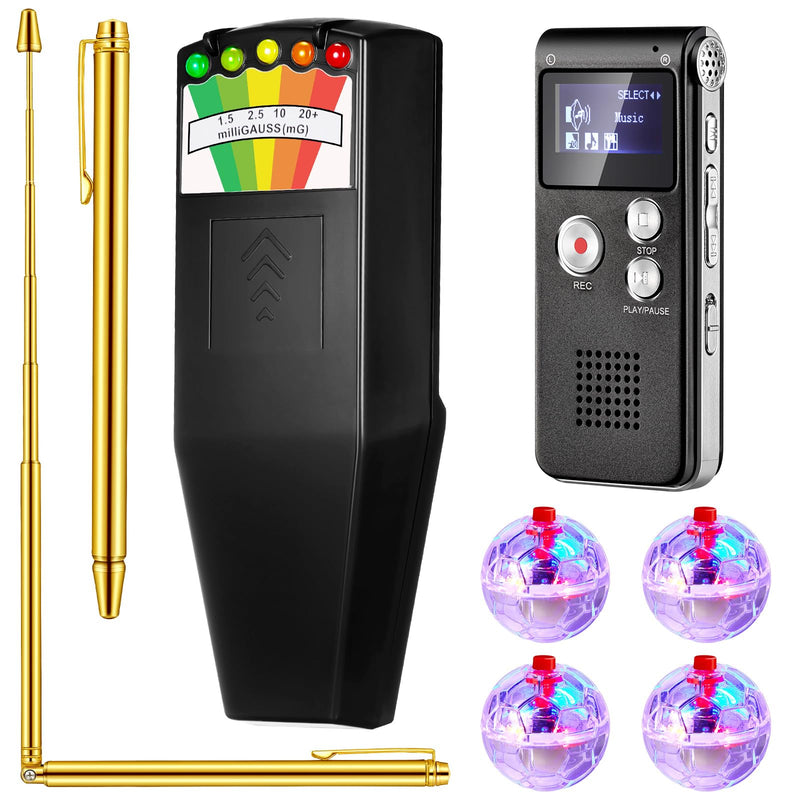 Dunzy 8 Pcs Ghost Hunting Equipment Kit Paranormal Entertainment Equipment Tester Includes 1 Emf Reader Meter Digital 1 Voice Recorder 2 Pcs Copper Dowsing Rod 4 LED Motion Activated Cat Ball for Home - BeesActive Australia