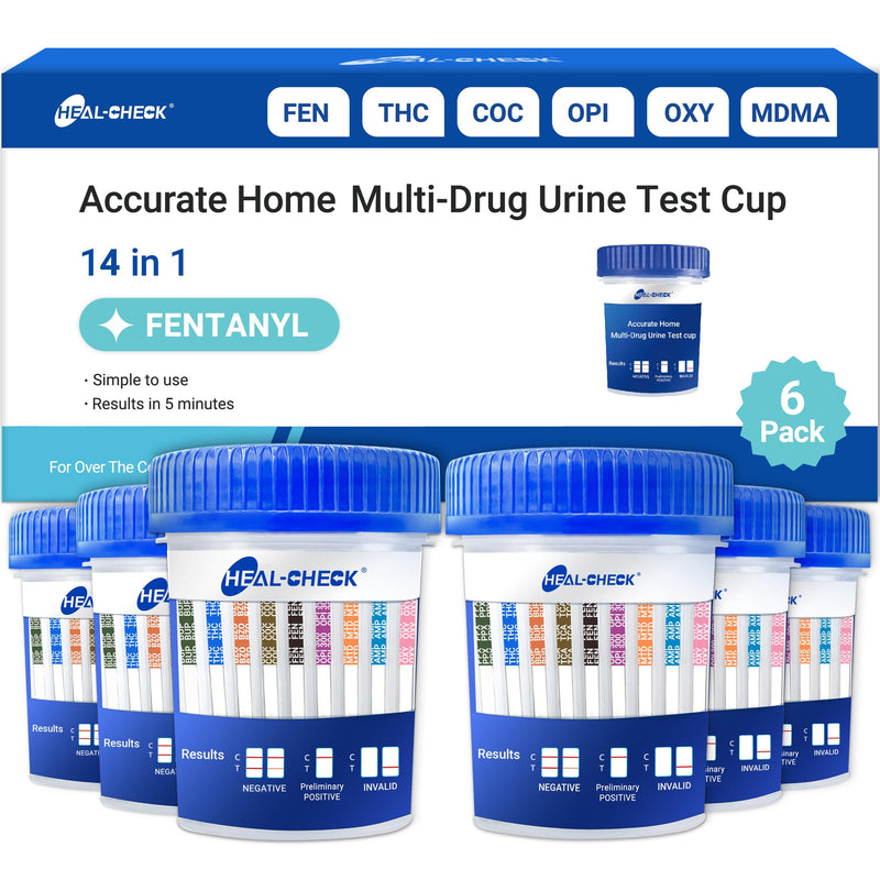 [6 Pack] 14 Panel Multi Drug Test Kit with Fentanyl (FEN), HEAL-CHECK Professional Drug Urine Test Cup for Workplace, Rehab & Home Use –THC, AMP, BUP, BAR, BZO, COC, MET, MDMA, OPI, MTD, OXY, PCP, PPX 6 PACK