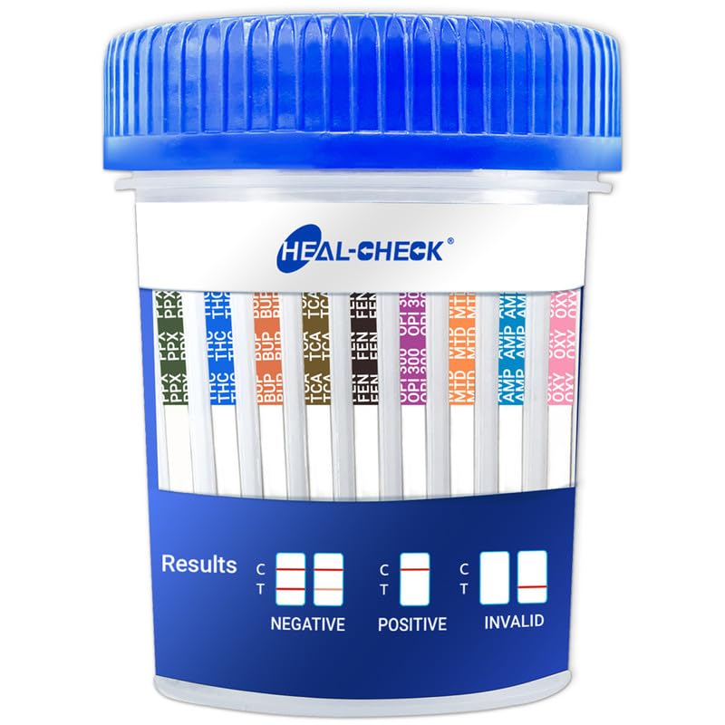 6 Pack 16 Panel Multi Drug Urine Test Kit, HEAL-CHECK Urine Drug Test Cup for Home or Workplace, Screens for Fen (Fentanyl), THC, AMP, BUP, BAR, BZO, COC, MET, MDMA, OPI, MTD, OXY, PCP, PPX, TCA, TML 6 PACK