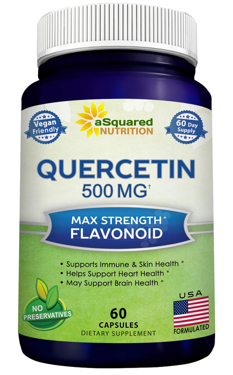 Quercetin 500mg Supplement - 60 Capsules - Dihydrate Powder Complex Pills | Max Strength Quercetin Dihydrate Supplements to Support Cardiovascular Health & Help Improve Immune Response 60 Count (Pack of 1)