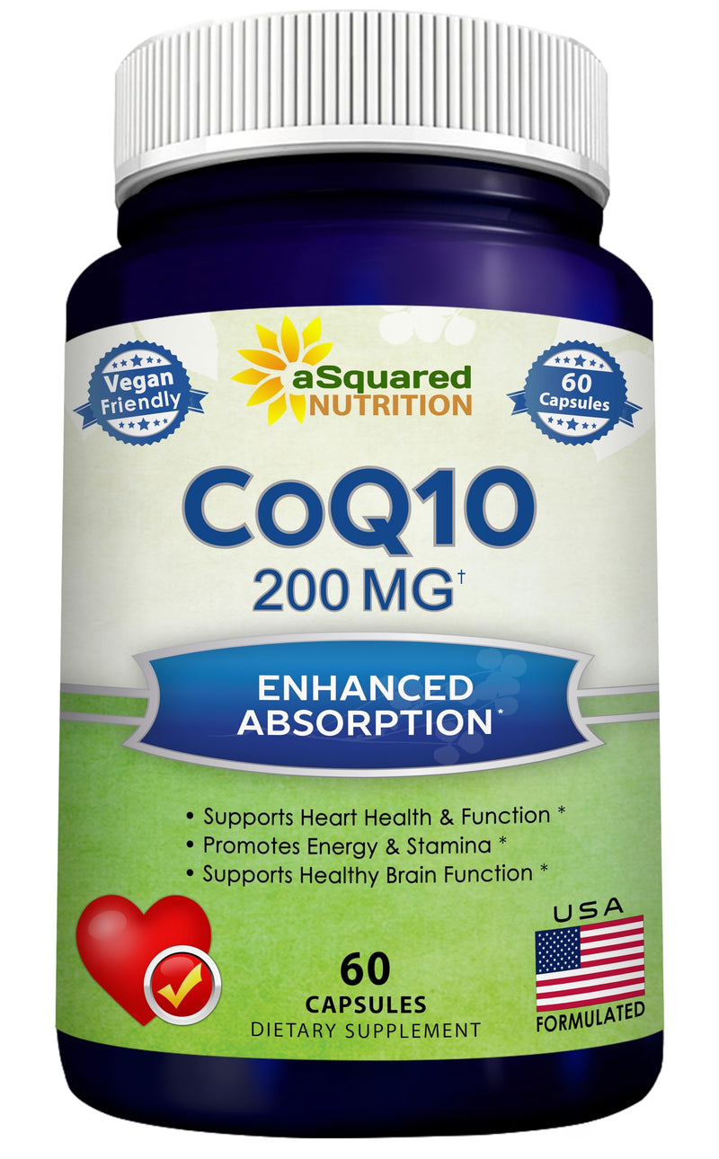 CoQ10 200mg - 60 Capsules - Co Q 10 Supplement - Coenzyme Q10 Pills - CQ10 | Extra Strength CoQ 10 - High Absorption Ubiquinone Powder - CO Q-10 Enzyme Alternative to Gummies & Softgels 60 Count (Pack of 1)