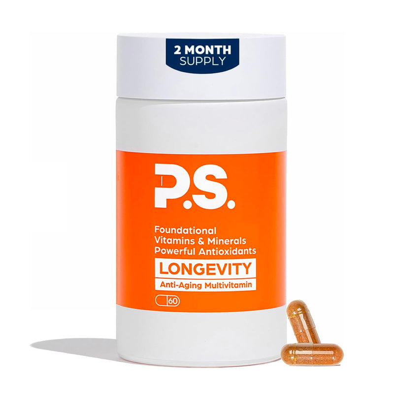 PS Longevity Methylated Multivitamin, B Vitamins & CoQ10, 60 Day Starter | 3rd party tested, 27 nutrients for cellular health, energy & memory for men & women, gluten free, vegan, non-GMO, no plastic 60-Day Starter
