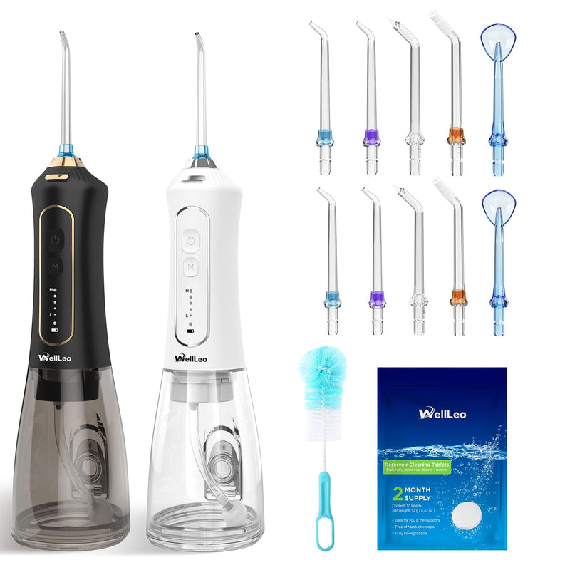 Water Flosser for Teeth Bundle, 300ML Cordless Oral Irrigator Rechargeable Dental Flosser Teeth Picks with 5 Modes 10 Jet Tips,Black White