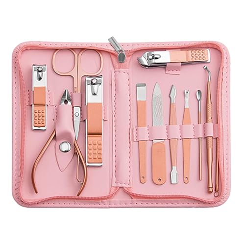 Manicure Set Personal Care, Nail Clipper Kit, Professional Nail Clipper Pedicure Set, Nail Tools with Luxurious Travel Case, Gifts for Men Women Family Friend, 16 Pieces (Pink) Pink