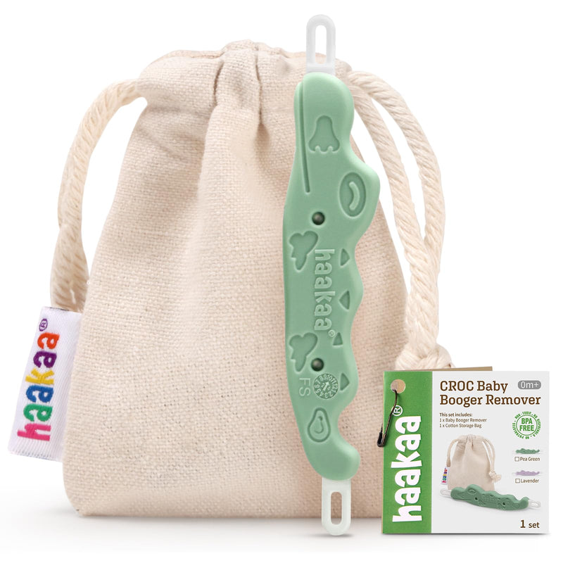 haakaa Baby Nose Cleaner & Ear Wax Removal Tool,The Unique Crocodile-Shaped Design,Newborn Essentials Must Haves - Pea Green