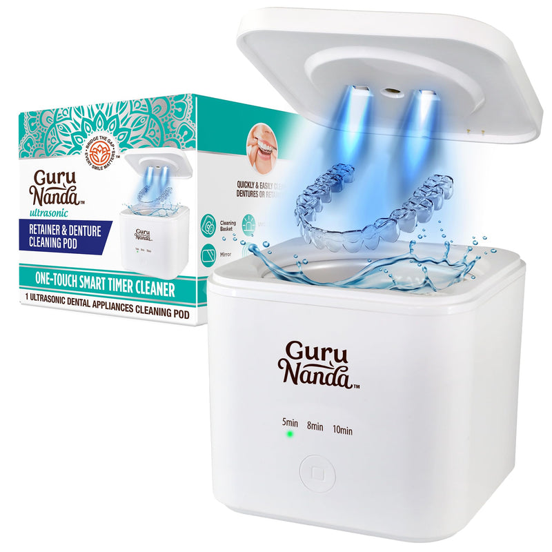 GuruNanda Retainer & Aligner Cleaning Pod for Retainers, Dentures, Mouthguards, Aligners, & Jewelry, 3 Modes, 45kHz Ultrasonic Retainer Cleaner, 190 ml capacity Retainer Pod - BeesActive Australia