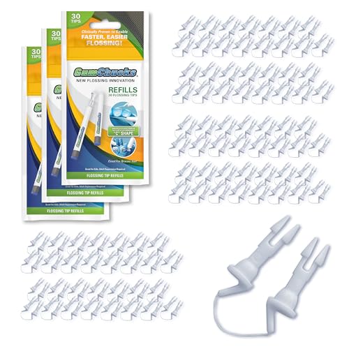 GumChucks Refill Tips - Floss Picks for Braces & Tight Teeth – Reusable Dual Handle Flosser – No Hands in Mouth - Easy for Kids, Adults & Seniors (90 Tips) Refill Tips (90)