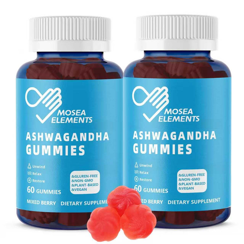 2 Pack Ashwagandha Gummies & Vitamin D for Men & Women - Relax & Restore, Ashwa Root Extract Supplement Gummy, 120 Mixed Berry Flavored Gummies