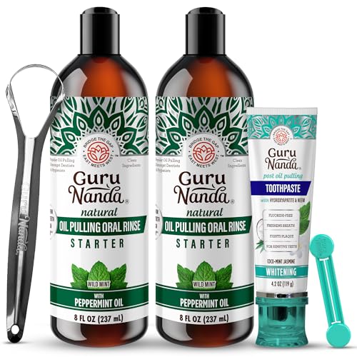 GuruNanda Whitening & Fresh Breath Bundle – Hydroxyapatite Toothpaste & Peppermint Whitening Pulling Oil for a Brighter Smile & Happier Gums