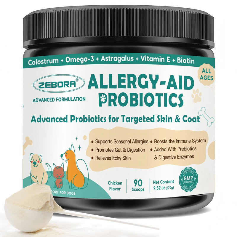 ZEBORA Dog Allergy Relief - Dog Itching Skin Relief, Advanced Skin Probiotics for Dogs, Colostrum, Support Itchy Ears, Seasonal Allergies, Immune, Digestive Health, Alternative for Dog Allergy Chews 90 Scoops