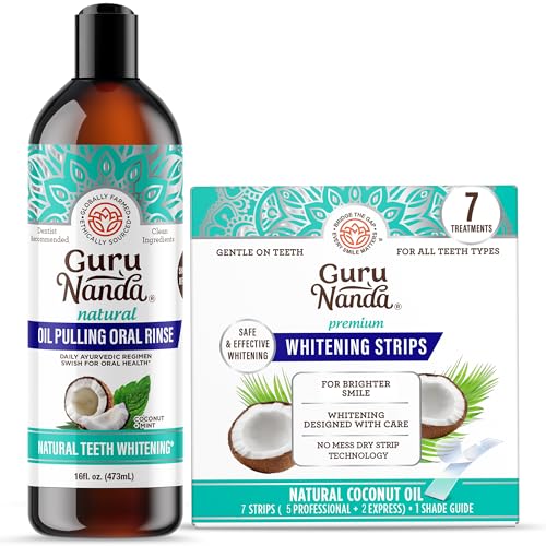 GuruNanda Naturally White Kit - Teeth Whitening Strips & Cocomint Pulling Oil for a Brighter Smile & Fresher Breath