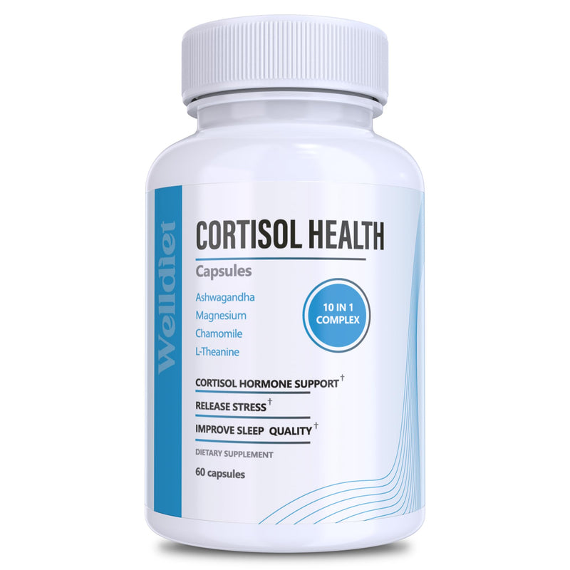 10-in-1 Cortisol Supplements with Magnesium, Ashwagandha, Chamomile, L-Theanine, St. John's Wort, Rhodiola, 60 Capsules, Cortisol Supplements For Women -& Men, Cortisol Reducer, High cortisol