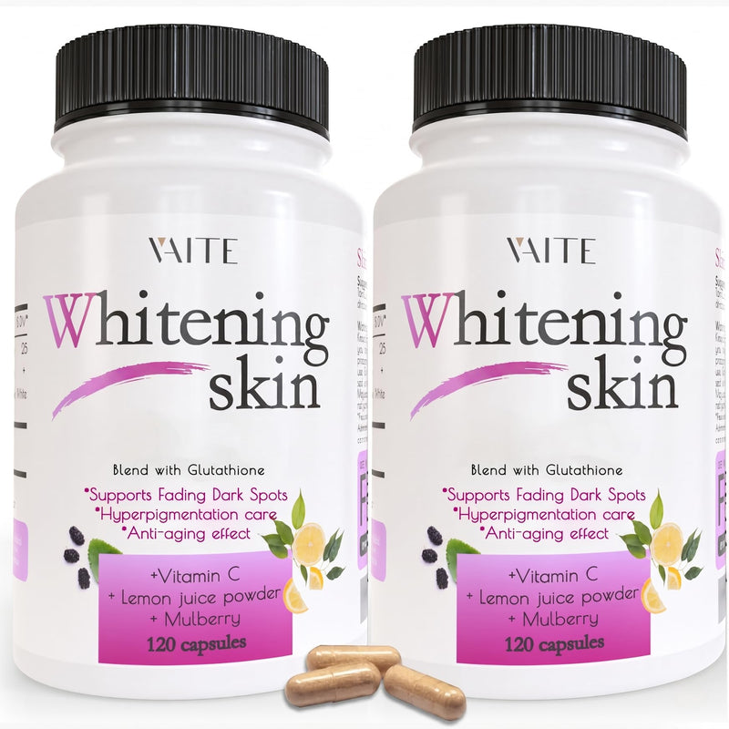 VAITE Glutathione Whitening Pills - Dark Spots & Acne Scar Remover - Vegan Skin Bleaching Pills with Anti-Aging & Antioxidant Effect - 120 Capsules (2 Pack) 60 Count (Pack of 2)