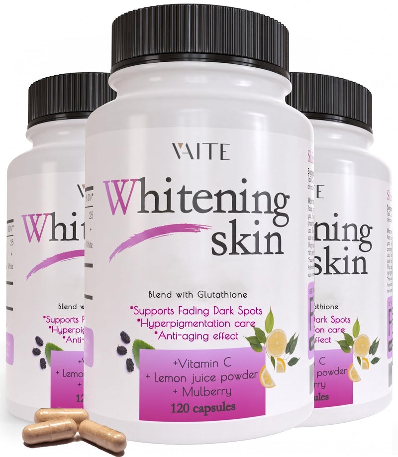 VAITE Glutathione Whitening Pills - Dark Spots & Acne Scar Remover - Vegan Skin Bleaching Pills with Anti-Aging & Antioxidant Effect - 120 Capsules (3 Pack) 40 Count (Pack of 3)