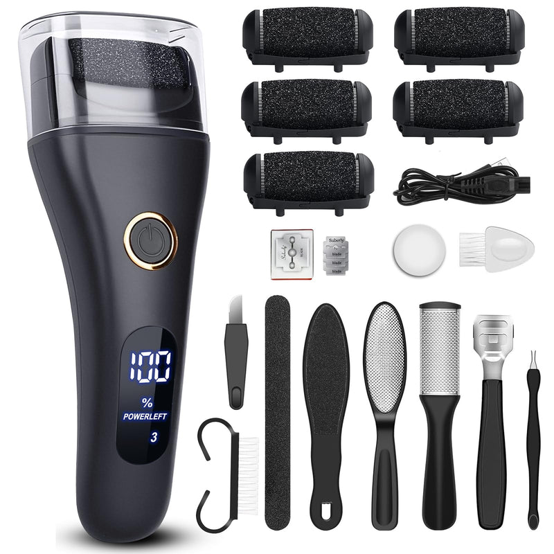 Electric Foot File Callus Remover for Feet - 6pcs Larger Grinding Head&3Speed, Pedicure Kit Foot Scrubber Deadskin Callus Remover, Foot Care Kit Pedicure Tools for Dead Skin Callus Hardskin Dry Cracks Black-6pcs Grinding Head - BeesActive Australia