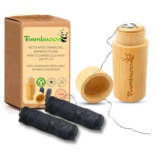 Vegan Biodegradable Bamboo Activated Charcoal Dental Floss. Natural Candelilla Wax & Peppermint. Handmade Refillable Organic Bamboo Container. Zero Waste Oral Care. 3 Pack (Dispenser + 2 Refill) 3 Pack (Dispenser + 2 Refill)
